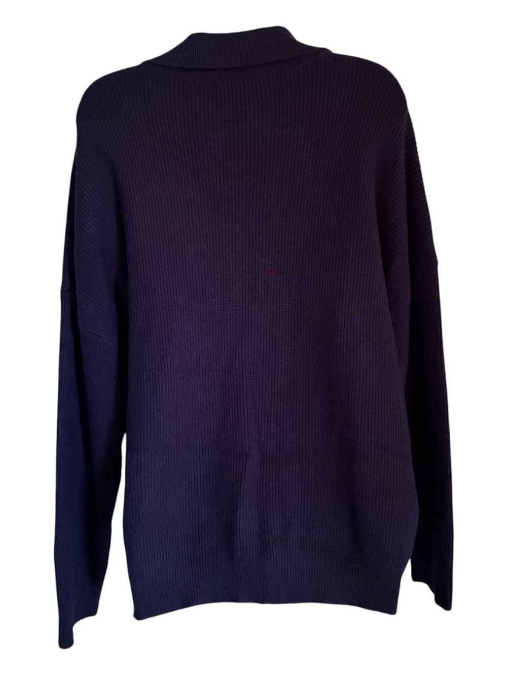 Coastal Grandma Cabincore Minimal Collared V-Neck Knit Sweater in Deep Navy Sz M - Picture 3 of 5
